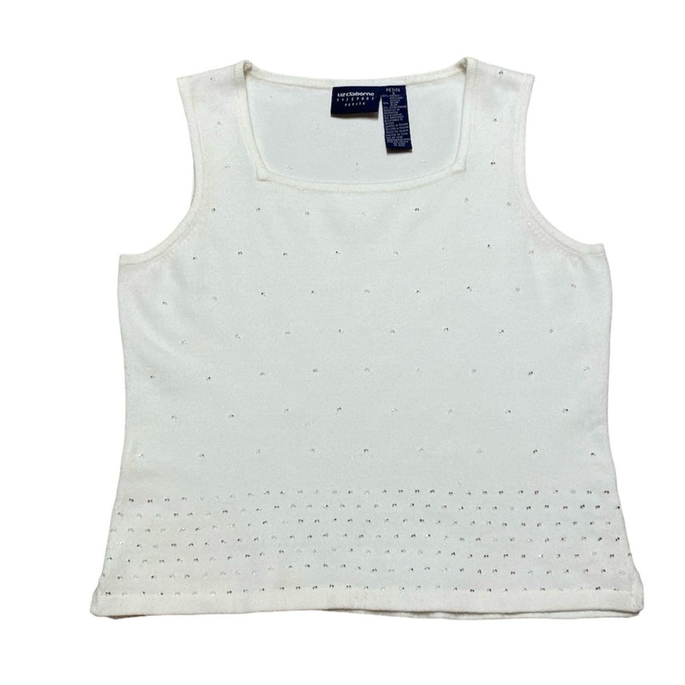 Liz Claiborne Sleeveless Blouse Womens S Petite Square Neck Tank Top Beaded Knit